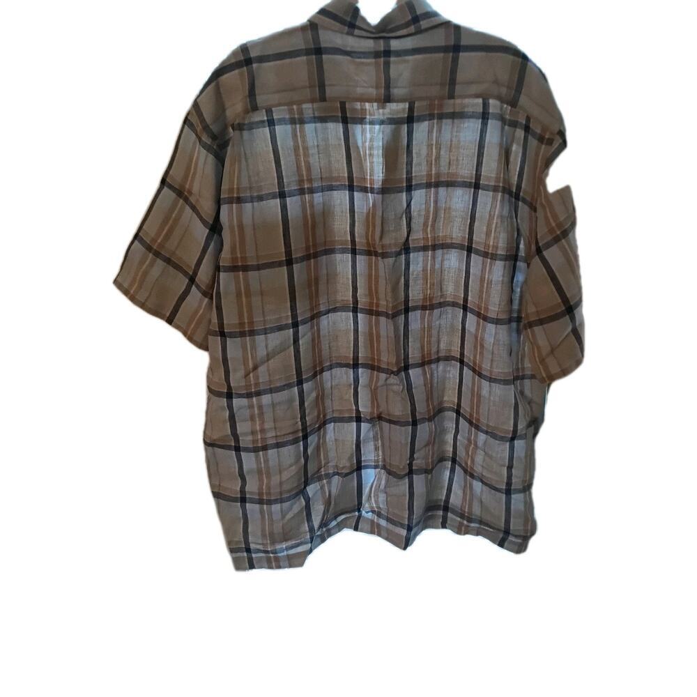 Alan Flusser 100% Linen Shirt Sz. 2X Beige Plaid - Picture 3 of 5